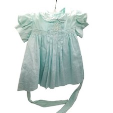 Vintage Baby Toddler Doll Child Pageant Green Dress Tiny Tots Smocked Button Bow