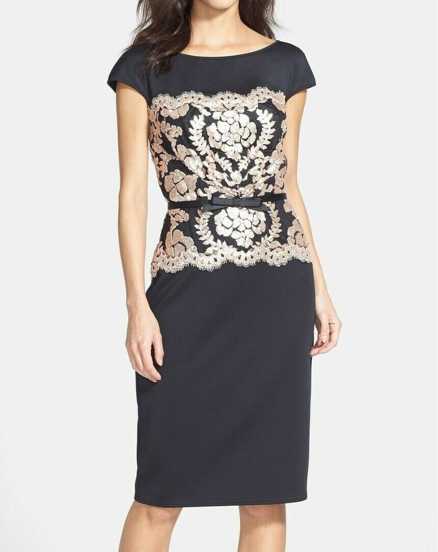 Women's Tadashi Shoji Lace Inset Scuba Dress, Size 8 - Black