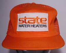 Old Vintage 1980s STATE WATER HEATERS PATCH SNAPBACK TRUCKER HAT CAP MADE IN USA