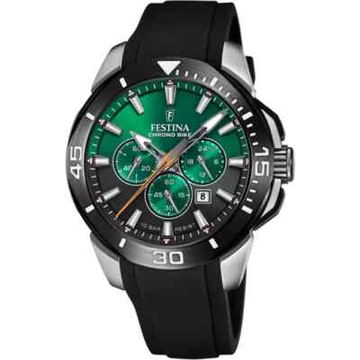 Festina Chrono Bike F20642C Men Rubber Strap Green Analog Dial Quartz Wristwatch
