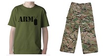Kids Military Army Style Olive T-Shirt with MultiCam MTP Camo Trousers Dress Up