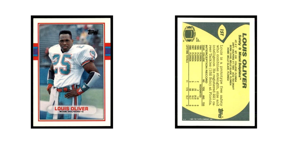 1989 Topps Traded Louis Oliver RC Dolphins #15T - Image 3 of 3