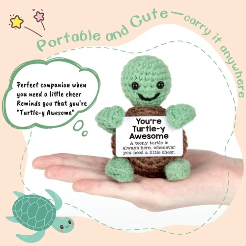 Mini Funny Positive Turtle Gift Handmade Crochet Animals Cute Emotional Support - Picture 2 of 6