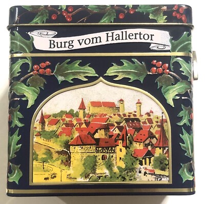 Vintage LambertZ Aachen Musical Christmas Tin Germany Plays Silent Night EUC
