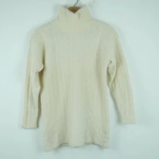 Vintage Express M Sweater 90s Cable Knit Turtleneck Angora Quiet Luxury Preppy