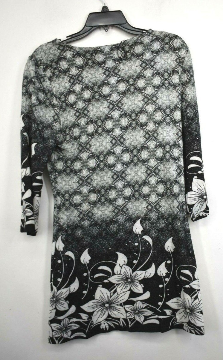 Papillon Womens Lattice Floral 3/4 Sleeve Brushed Knit Mini