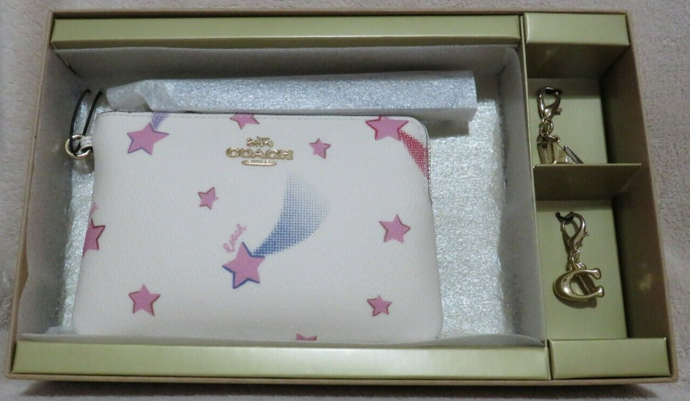 Coach Boxed Disco Star Corner Zip Wristlet with Charms (Chalk)-NWT (C7350)