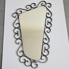 MIROIR VINTAGE ANCIEN 1960 EN METAL LAQUE NOIR & DORE 60S RETRO 1960S ANNEES 60