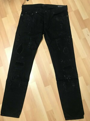 MADE ITALY HERREN Diesel SCHWARZ GOLD TYP 2510 GEPATCHT DENIM BG8ZL JET SCHWARZ W36 L34