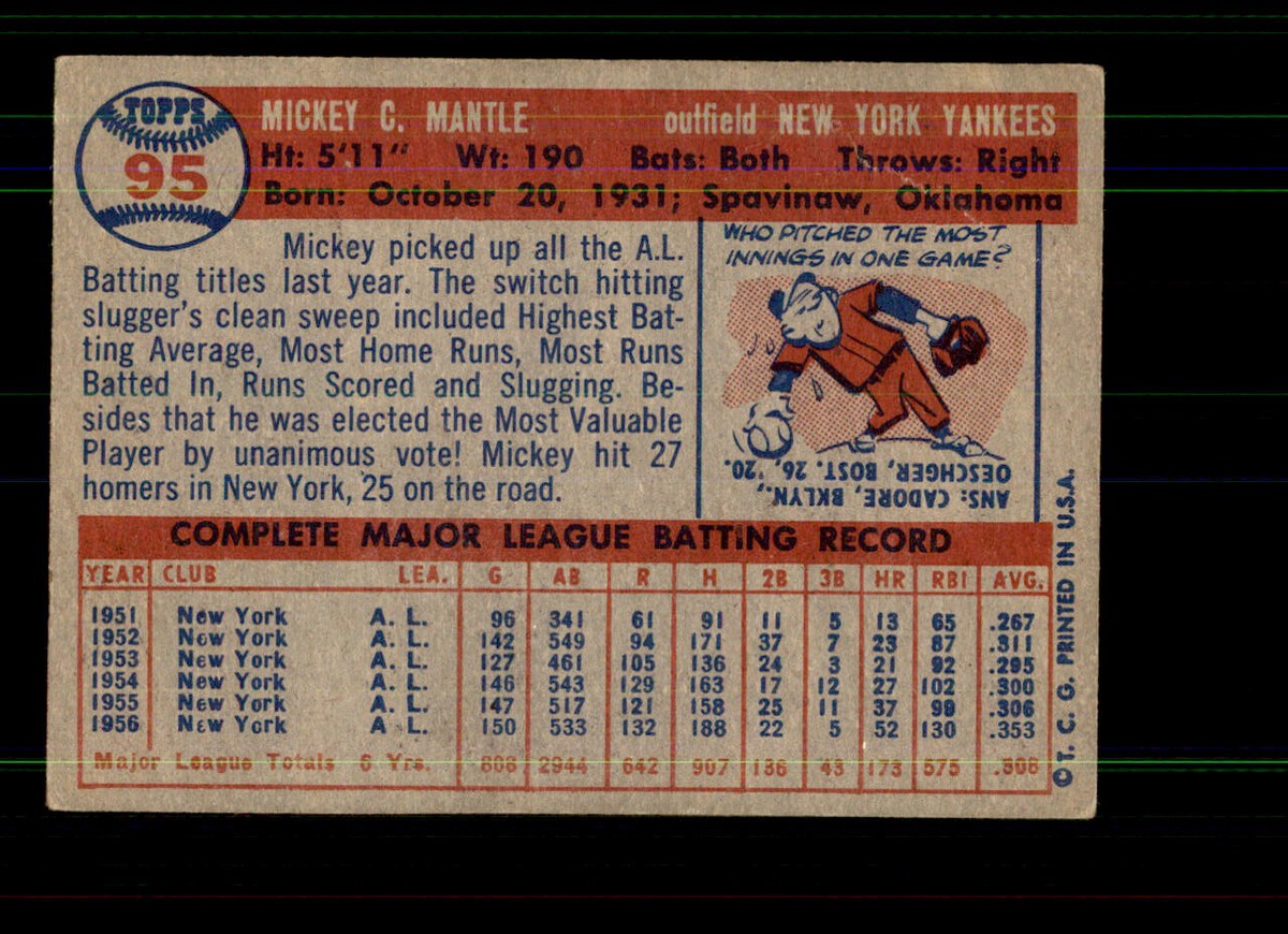 1957 Topps #95 Mickey Mantle (crease) VG | eBay