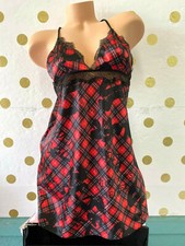 Victoria's Secrets Red Plaid Satin  Lace Slip NWT