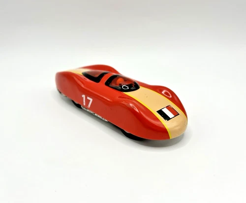 Vintage Schylling Tin Toy Litho Race Car #17 Red Italy Flag Friction Action