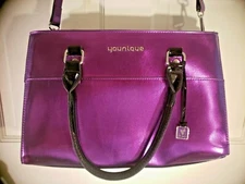 Younique Makeup Travel Bag/Tote Metallic Purple Lrg 10x14 Double Handle & Strap 