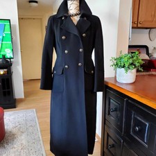 Nwt $369 Talbots 80% Wool Black Long Military Coat, Sz 8p ~ Rare!!