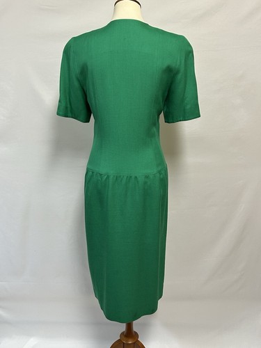 Vintage Albert Nipon 10 Green Sheath Suit Dress Double Breasted Button Secretary - Picture 6 of 17