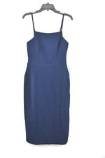 Harlyn Womens Navy Blue Sleeveless Square Neck Back Slit Bodycon Dress S $128