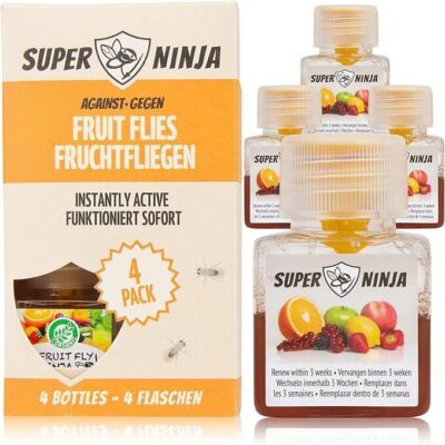 Super Ninja Fruchtfliegenfalle - Spar Pack - 4 Fallen - Hochwirksame Ökologische