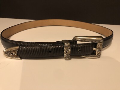 Brighton Black Ladies Size M Snakeskin Distressed Silver  Tone