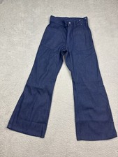 Vintage Seafarer Jeans Mens 26X37 Bell Bottom Flared Blue Denim Trousers US Navy