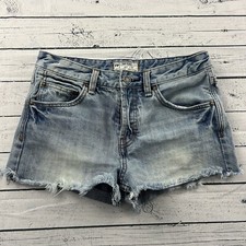 Free People Button Fly Distressed High Waisted Denim Shorts Women's 26 Blue