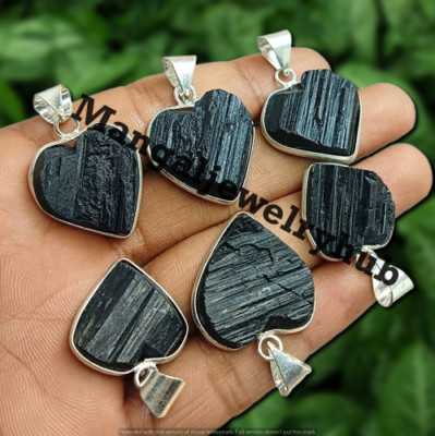 Wow 10PCS Heart Black Tourmaline Gemstone Pendants Lot 925 Silver Plated Jewelry