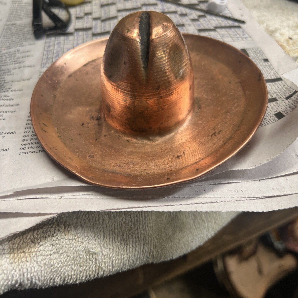 Vintage Hammered Copper Cowboy Hat Ashtray Southwestern