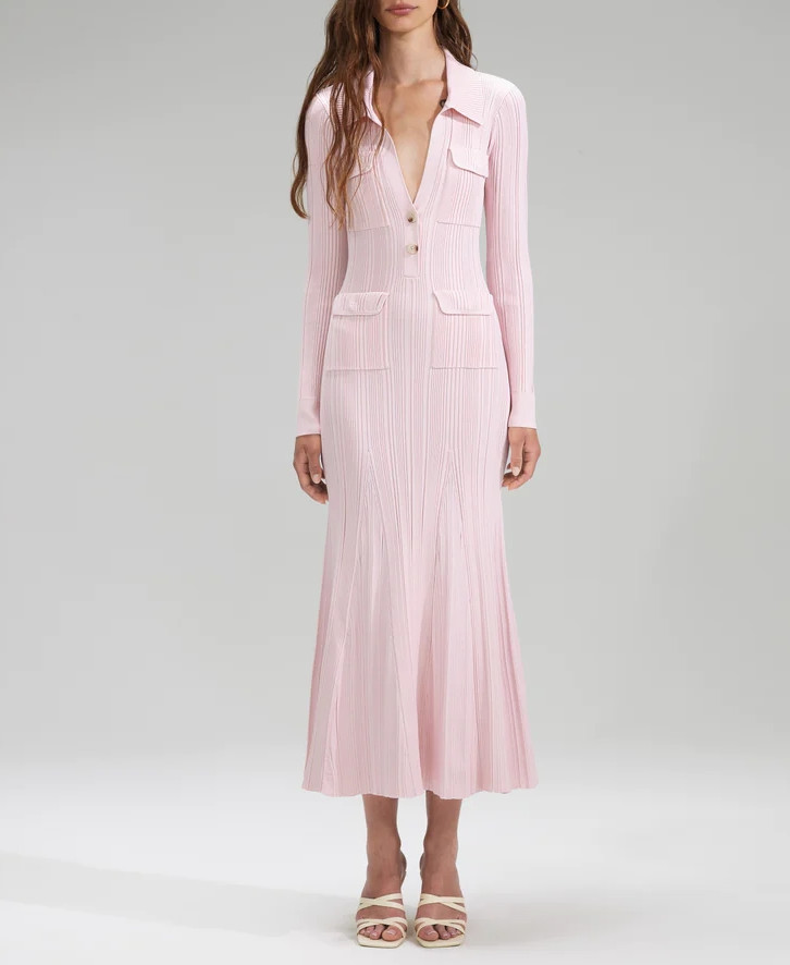 Self-Portrait Pink Viscose Knit Midi Dress V Neck Mermaid Dress for Women |  eBay