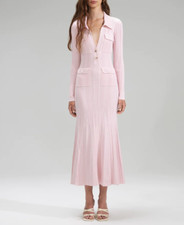 Self-Portrait Pink Viscose Knit Midi Dress V Neck Mermaid Dress for Women