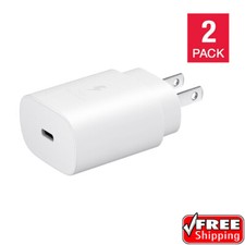 NEW Samsung 25W SUPER FAST Charging Wall Charger Adapter USB-C Plug 2 PACK White