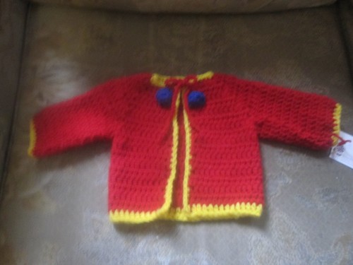 Three Piece Baby Set Red Beanie Sweater Bootees Hat Shower Gift Boy or Girl - Picture 2 of 5