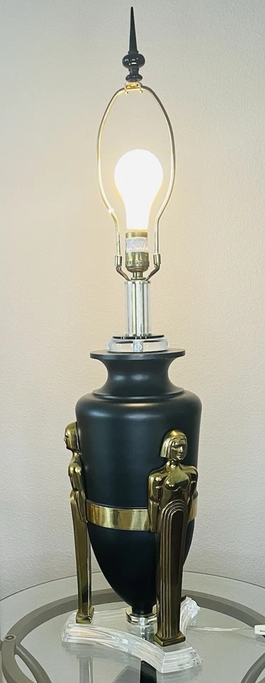 Obra maestra Art Deco, 3 estatuillas femeninas altas, vintage, extinta, lámpara Bauer rara Foto 2 de 4