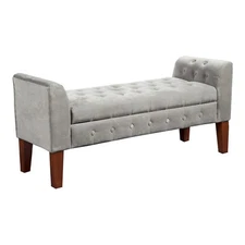 HomePop Traditional Velvet Tufted Storage Bench and Settee in Gray