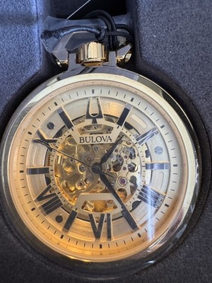Bulova Men's Automatic Skeleton Gold Stainless Steel Pocket Watch 50MM 97A178
