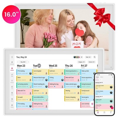 16'' Smart Digital Calendar, Wall Desk Mount Planner with Google iCloud Sync, ...