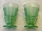 Lot 2 INDIANA DEPRESSION GLASS OLD ENGLISH THREADING GREEN FOOTED TUMBLERS