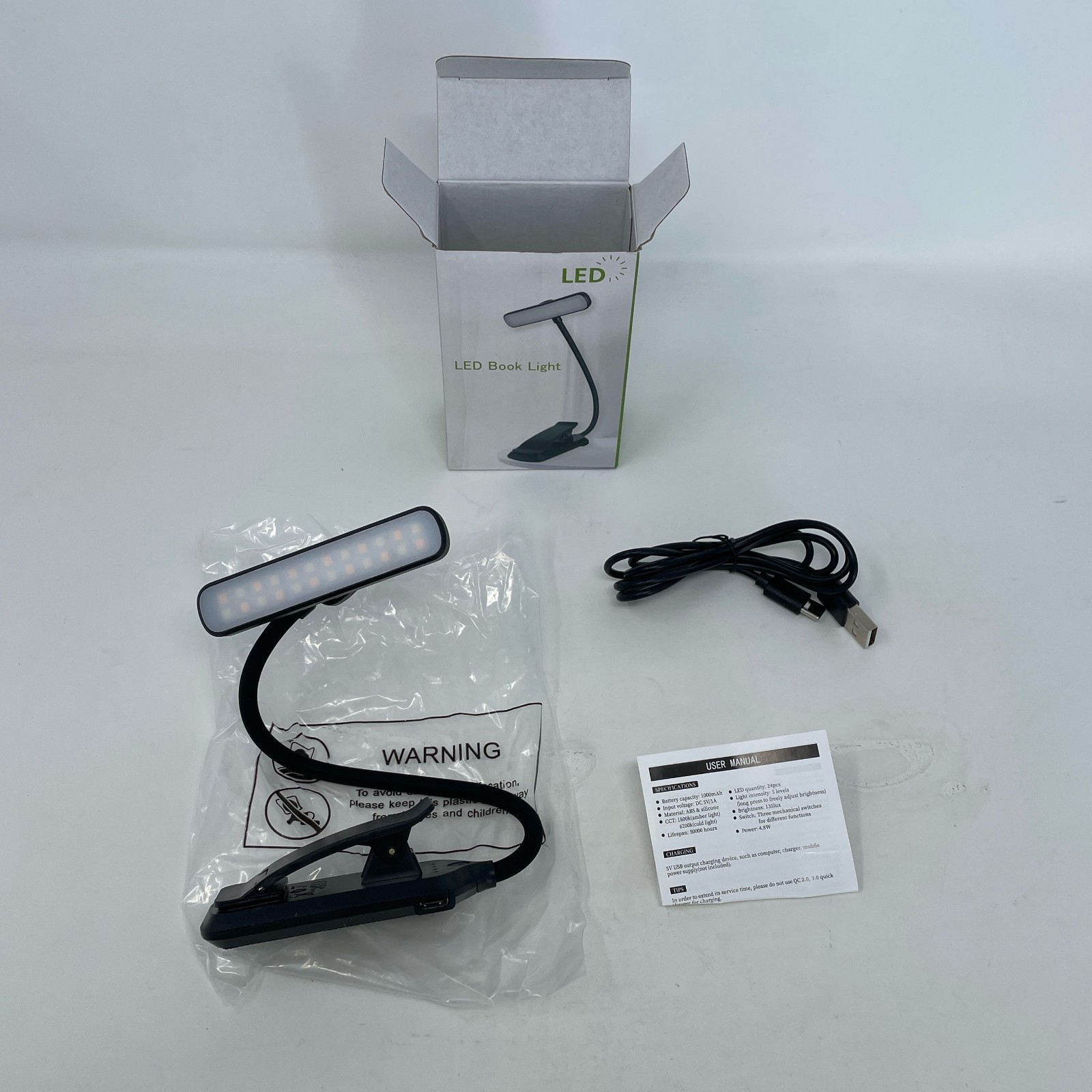 Unbranded LED Book Light, Black Clip-On USB Rechargeable