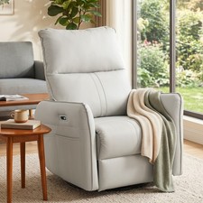 Power Swivel Rocker Recliner Chair With USB Ports Light Gray