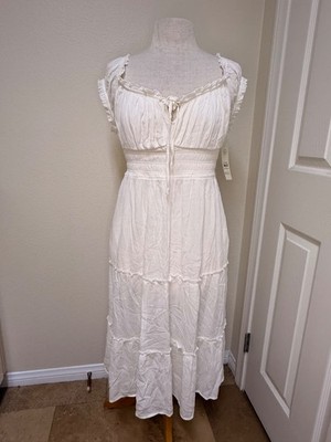 Whimsical Puff Sleeve Midi White Dress No Boudries Summer Spring Fresh Flowy  XL | eBay