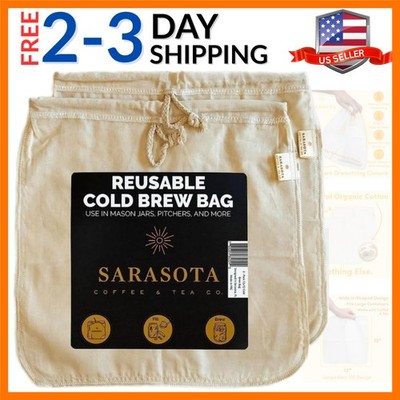 2-Pack, Large 12in x 12in Cold Brew Coffee Filter Bag for Mason Jar, Reusable...