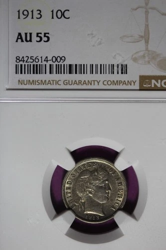1913 NGC 10C AU55 BARBER DIME #B51786