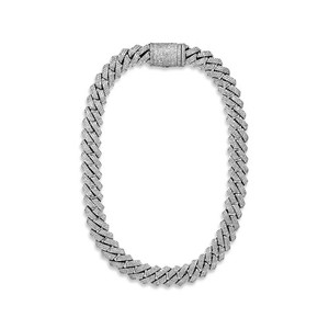 Authentic 12mm Prong Full Moissanite Cuban Link White Gold Plated Silver For Men Chain