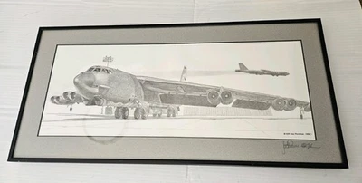 1990 Joe Plummer Lithograph Print B-52 StratoFortress Signed Framed Matted 21x10 - Image 1 of 4