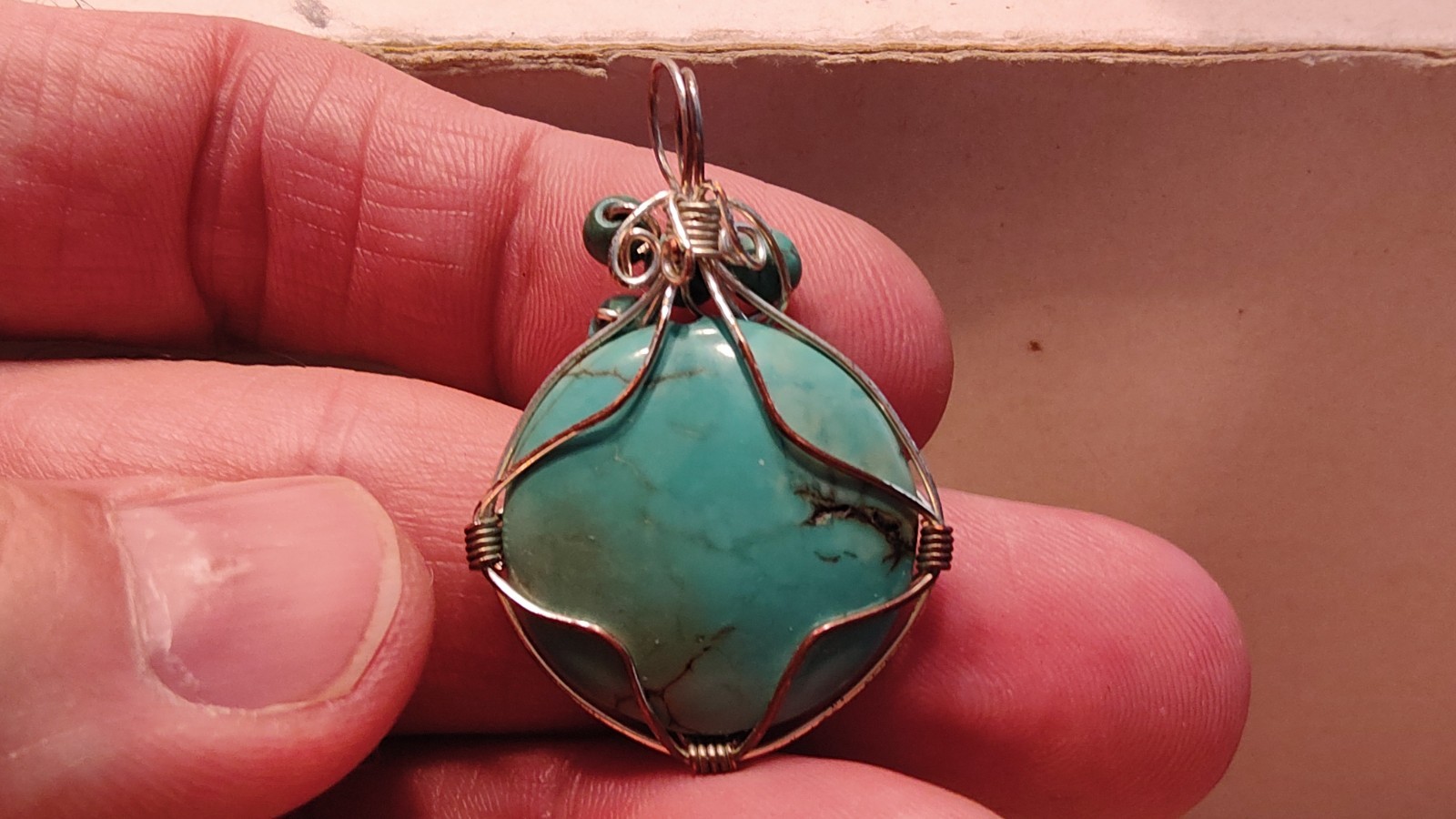 Native American Silver Wire Wrapped Turquoise Pen… - image 4