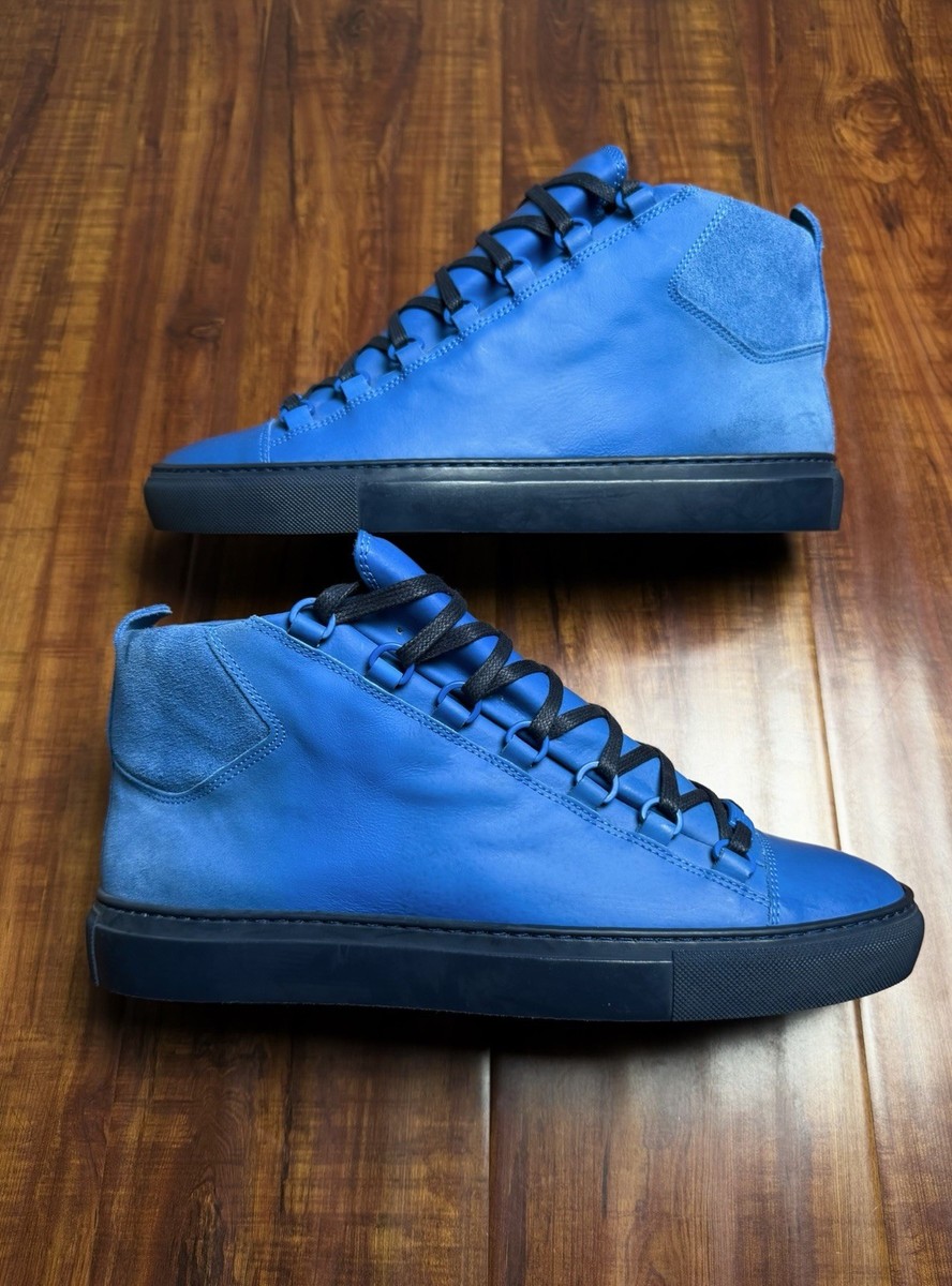 Balenciaga Arena Mens Blue Navy Fade Suede Leather High Sneakers