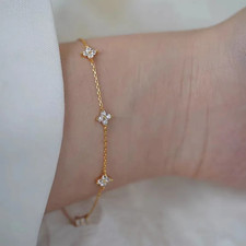 Image of New Stainless Steel Zircon Necklaces for Women 18K Gold Plated Four Leaf Grass C
