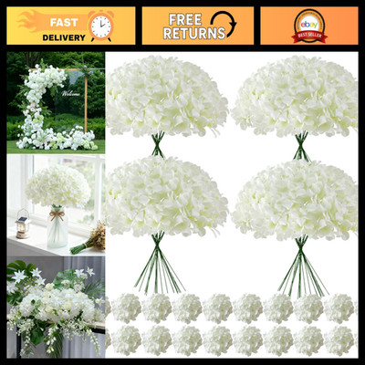 100 Pcs Faux White Hydrangea Flowers - Silk Heads with Stems for Wedding, Party,