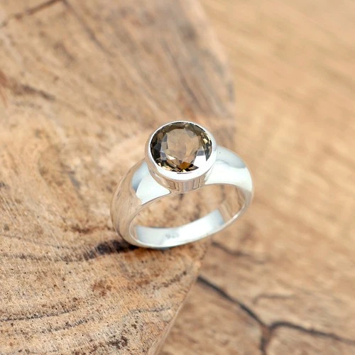 Natural Smoky Quartz Solid 925 Sterling Silver Men & Women Round Ring - product listing photo