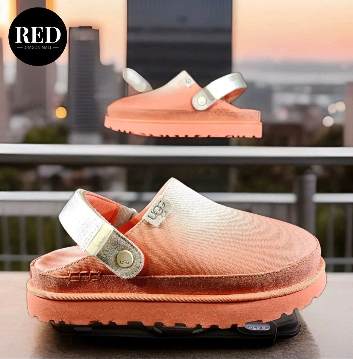 UGG Goldenstar Clog Sunray Sun Pink Canvas Heel Strap