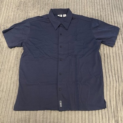 Guess Shirt Mens XXL Navy Embroidered Button Camp Cubavera Retro Y2K Norm Core