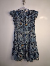 Ulla Johnson Denia Ruffle-Sleeve Tiered Mini Dress in the "Morning Glory" color,